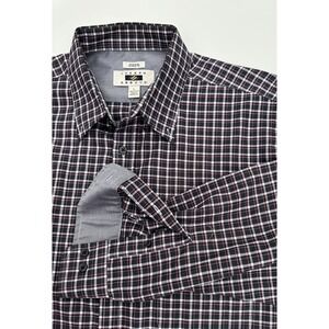 Joseph Abboud Long Sleeve Button Up Shirt Navy Plaid Classic Fit Flip Cuff‎ Lg